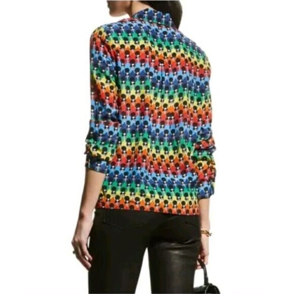 Alice+Olivia Willa 100% Silk Button Down Blouse Face Print NWT MSRP $375 Size XS - Picture 5 of 13